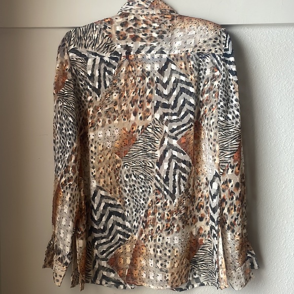 Vintage Mesmerize cheetah patchwork sheer long sleeve button down blouse - Picture 6 of 6